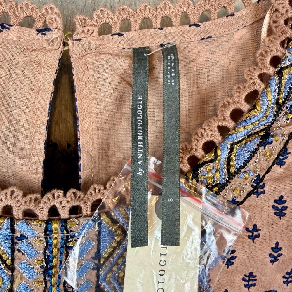 NWT By Anthropologie Embroidered Tunic Mini Dress in Peach Size Small. - Picture 8 of 14